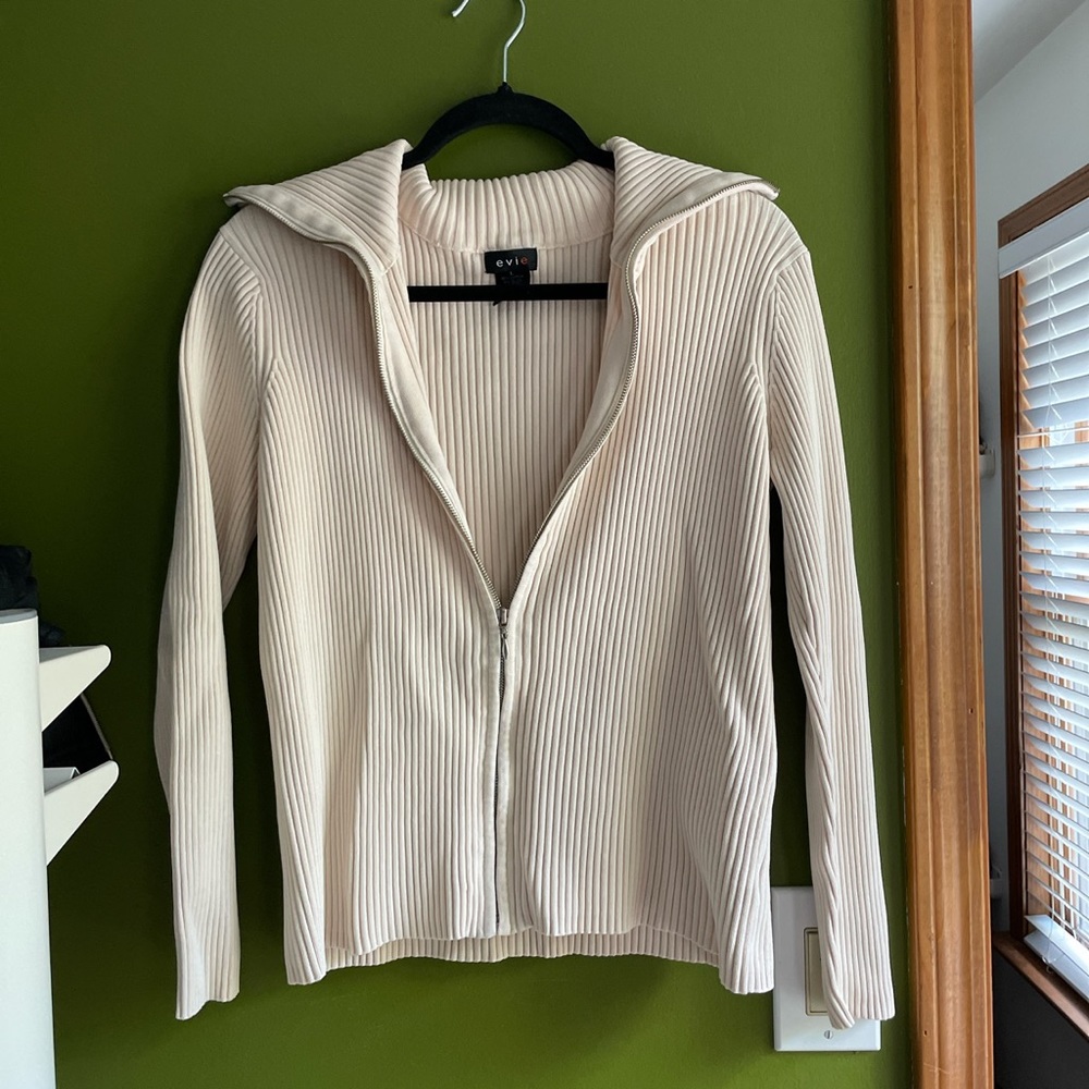 Cream ribbed zip up